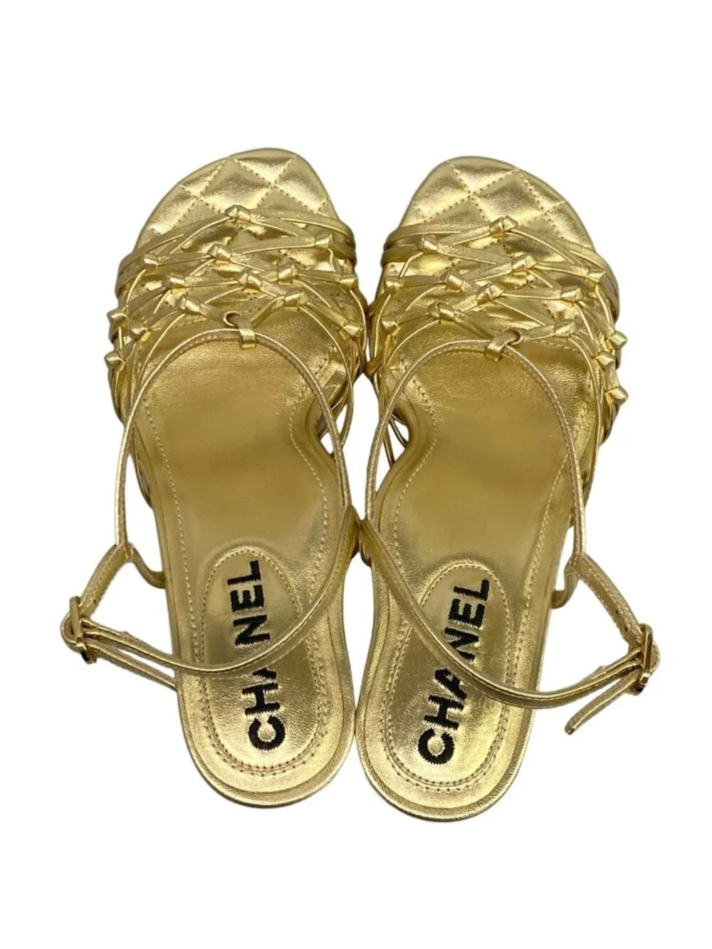Chanel Sandals Gold CC Logo Quilted Leather